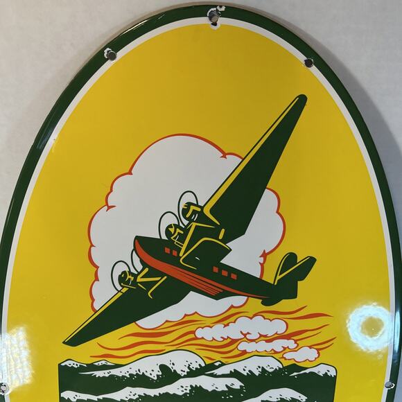 Clipper Gasoline 2-Sided Porcelain Sign 24"x14" Vintage Gas Oil Aviation Plane - Picture 2 of 10